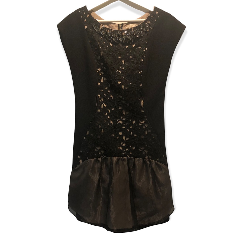 Lafer Black Lace Applique Overlay Sleeveless Mini Dress Size 4